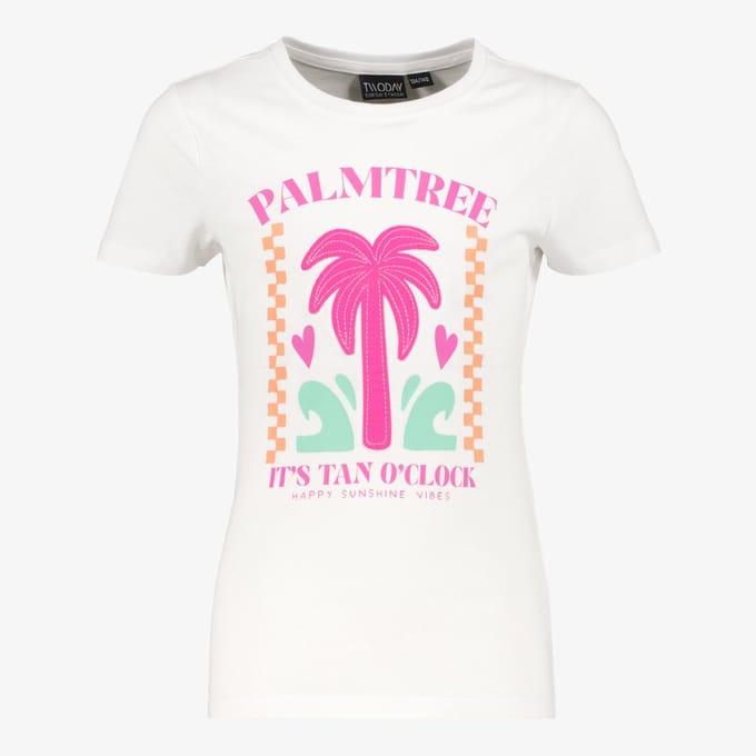 TwoDay meisjes T-shirt met palmboom wit - Maat 170