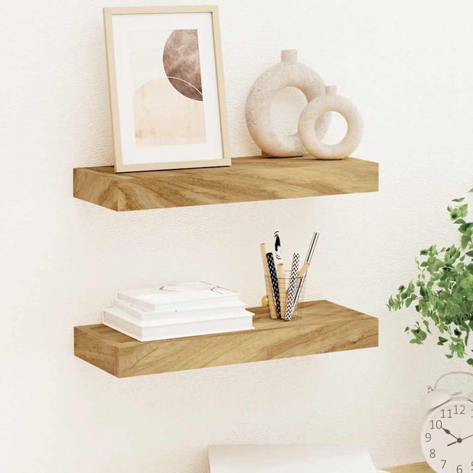 vidaXL - Wandschappen - 2 - st - 40x15x4 - cm - massief - teakhout