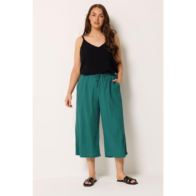Yours Blauwgroene Cropped Broek Met Textuur Size 50-52