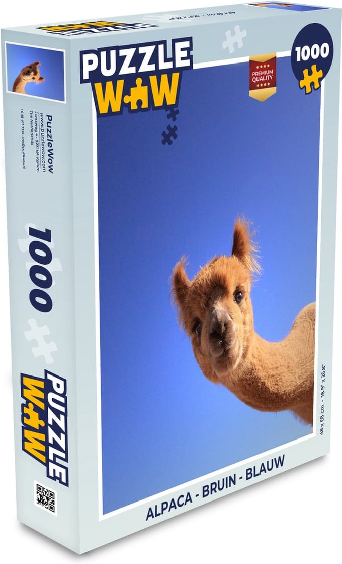 Puzzel Alpaca - Bruin - Blauw - Legpuzzel - Puzzel 1000 stukjes volwassenen
