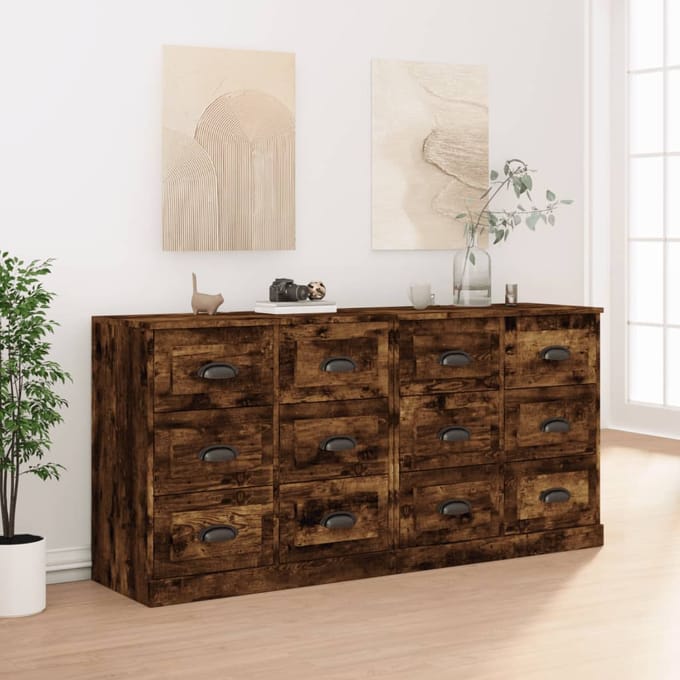 vidaXL - Dressoirs - 2 - st - bewerkt - hout - gerookt - eikenkleurig