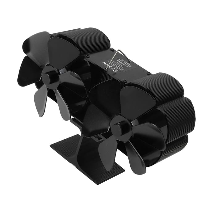Ventilateur de cheminée à double tête 6 pales Puissance thermique Noir Ventilateur de poêle Résistant aux hautes températures black