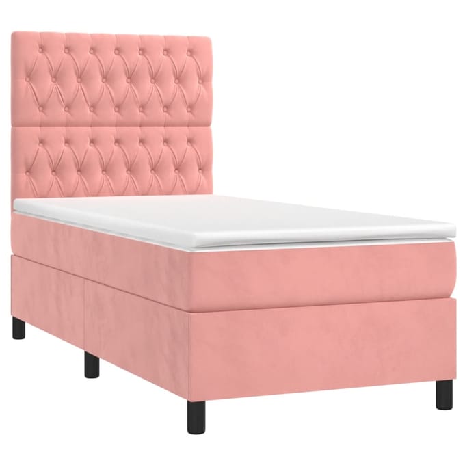 vidaXL - Boxspring - met - matras - en - LED - fluweel - roze - 80x200 - cm