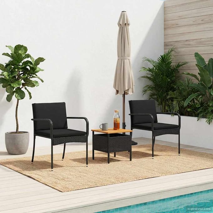 vidaXL - Tuinset - Zwart - poly - rattan