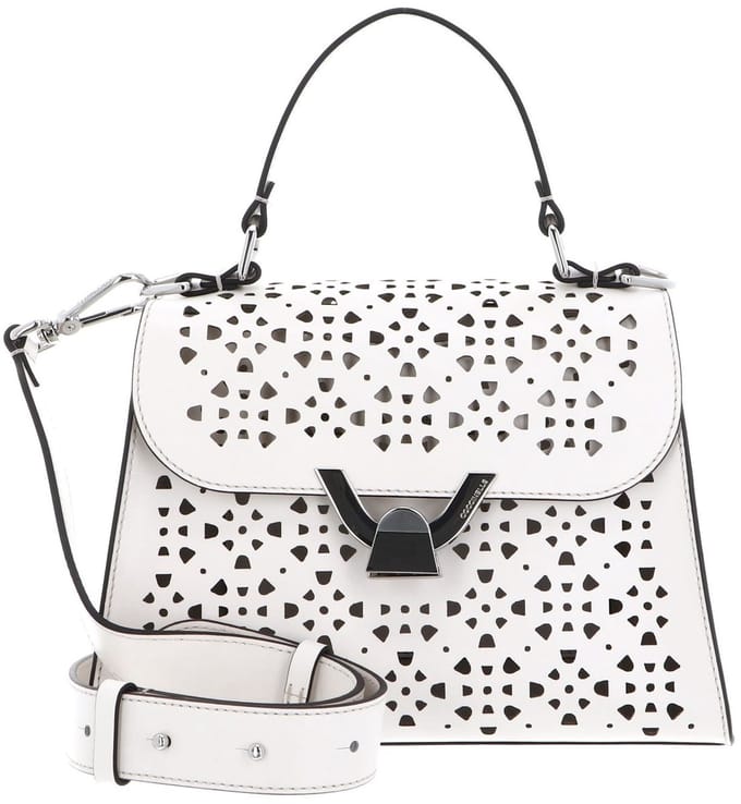 COCCINELLE Leren schoudertas handtas Dew Cow Perforation Handbag Blanco crème
