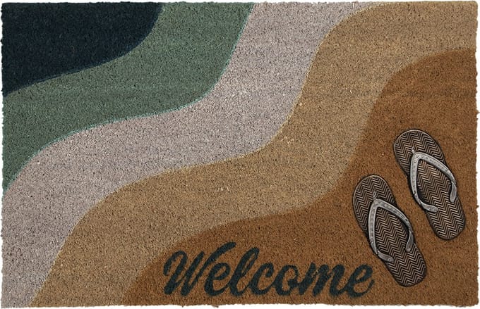 Clayre & Eef Deurmat 75x45 cm Bruin Geel Kokosvezel Rubber Rechthoek Welcome Kokosmat