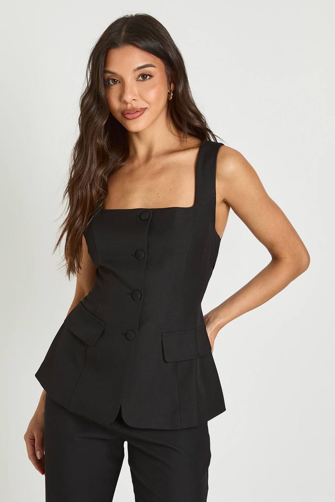 boohoo Dames Gilet Long À Encolure Carree | Black | Maat: 8