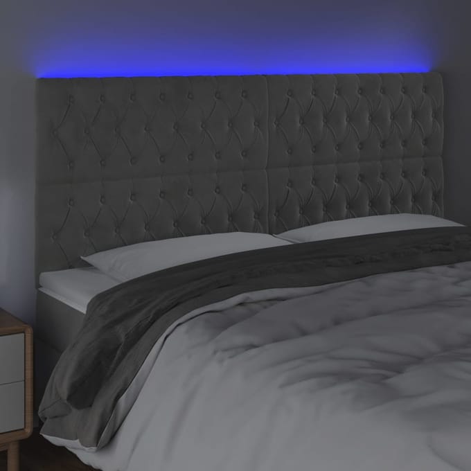 vidaXL - Hoofdbord - LED - 200x7x118/128 - cm - fluweel - lichtgrijs