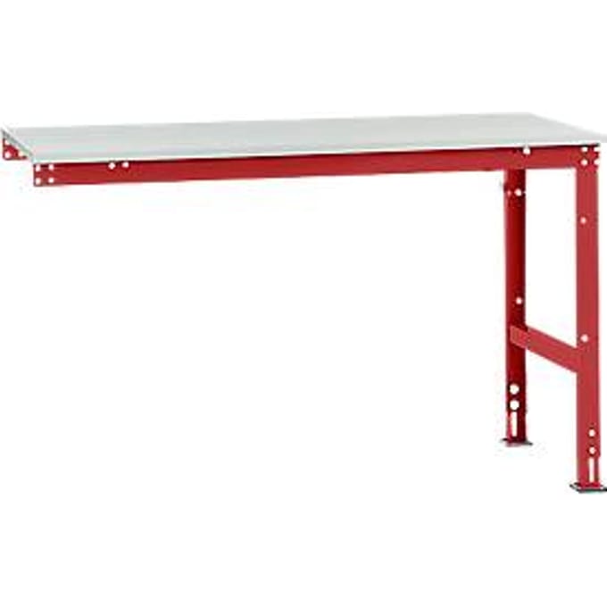 Manuflex aanbouwtafel UNIVERSAL Standaard, 1500 x 800 mm, melamine lichtgrijs, robijnrood