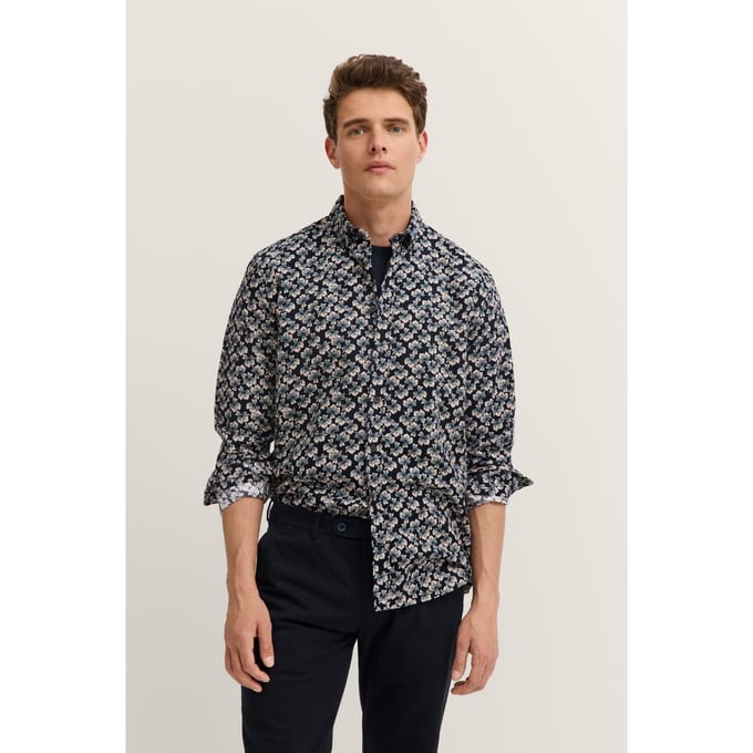 Bugatti Herren Corduroyon met bloemmotief en in modern fit