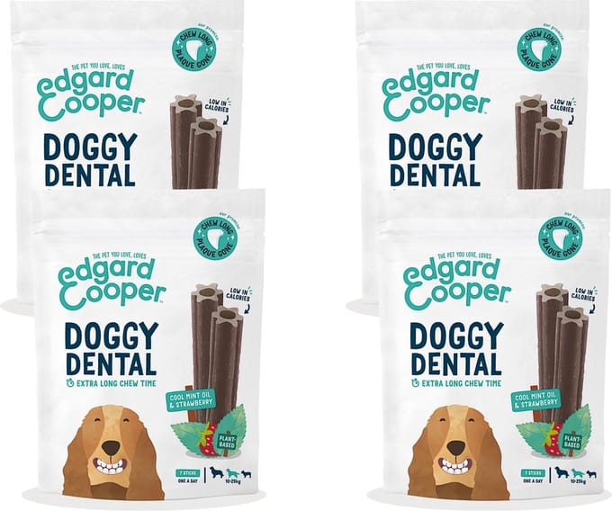 Edgard & Cooper Doggy Dental Aardbei&Munt - Hondensnacks - 4 x M
