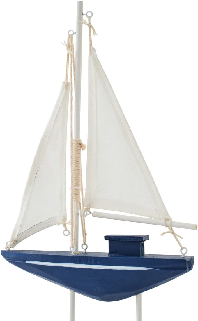 J-Line decoratie Zeilboot - hout - blauw/wit - small