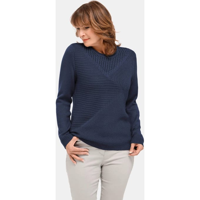 Onderhoudsarme pullover met hoogwaardige ribstructuur - marine - Gr. 50 van Goldner Fashion