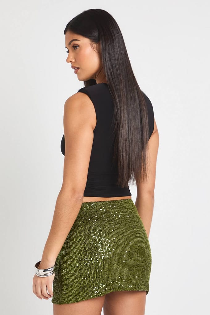boohoo Dames Minirok met pailletten | Olive | Maat: 8