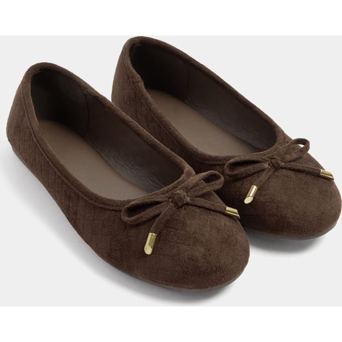 Yours Chocoladebruine Geweven Ballerina Pumps In Brede Epasvormsize 38E