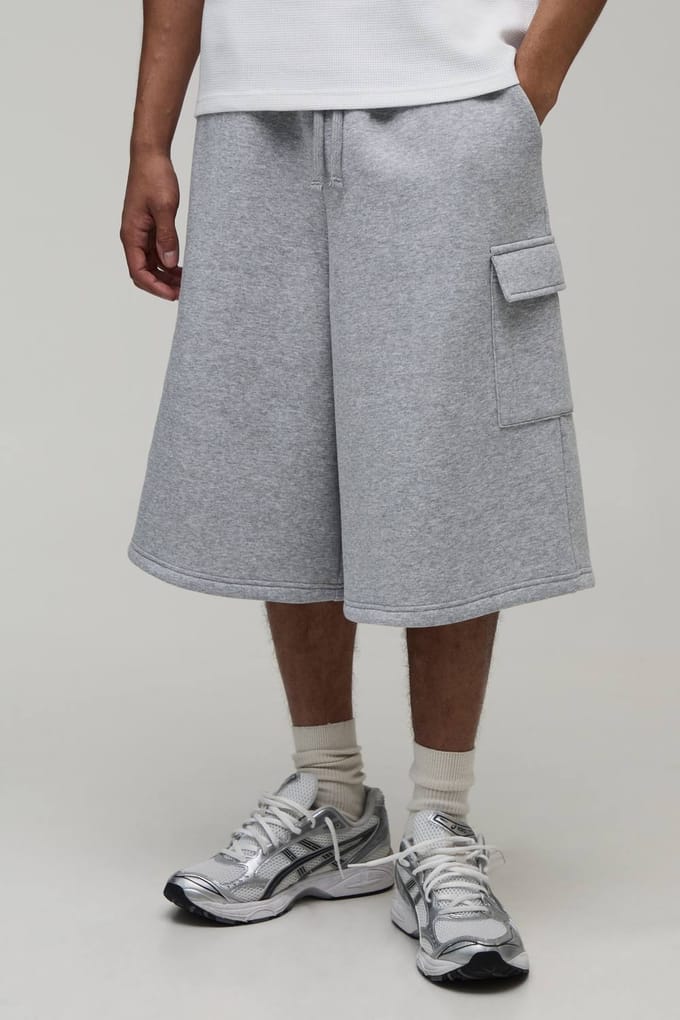 Jersey Bermuda Jort Met Cargozakken | Grey Marl | Size Small