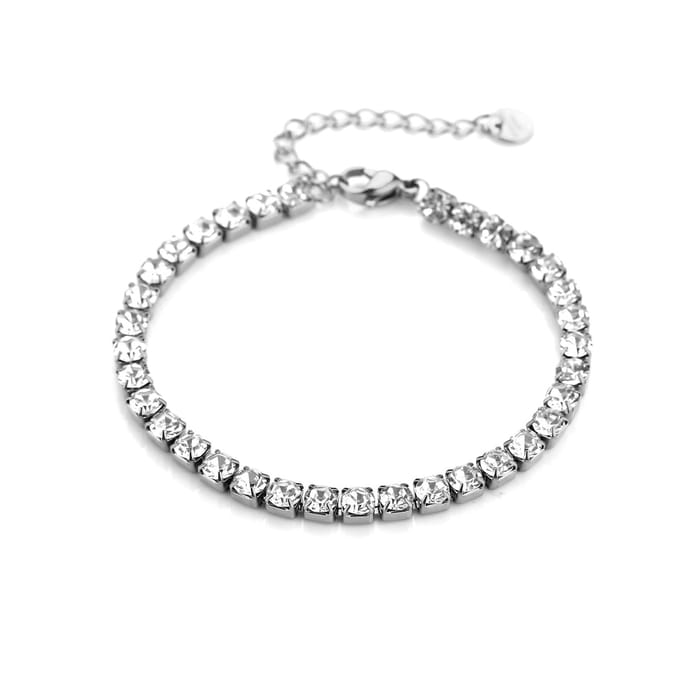 Go Dutch Label Oorhangers gedraaid ring met stenen disc Silver E2262-1