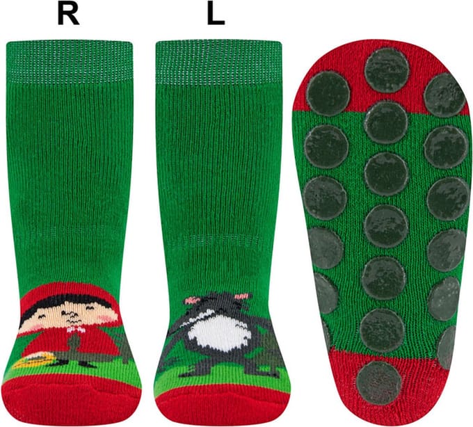 Ewers Antislipsok - Roodkapje en Wolf - Links/Rechts - Groen&Rood - Siliconennoppen-23/26