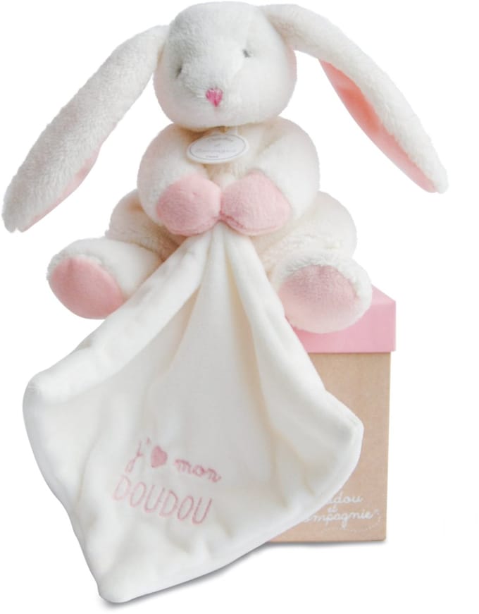 Doudou et Compagnie - Knuffeldoekje - Konijntje - Wit & Roos - 10 cm - 0m+