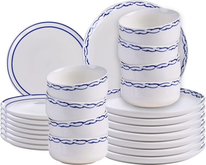 AMCHUR - Serviesset 24-delig - Wit/Blauw - Porselein
