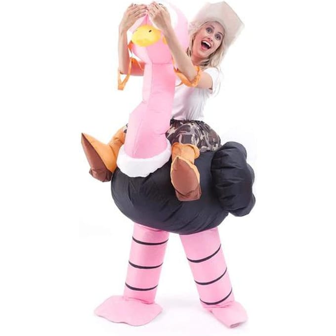 Struisvogel opblaaspak, grappig rijdend cartoon poppenpak 150-190cm roze
