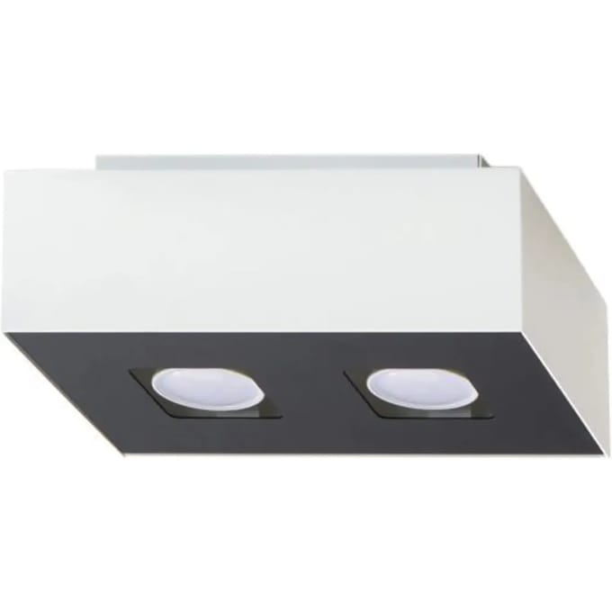 Plafondlamp MONO 2 met 2 spots in rechthoekige behuizing - Sollux Lighting - IP20 - Wit/zwart staal behuizing - 24 x 14 x 11 cm - 2 x GU10 LED, exclusief lichtbron - 2 x 10 W - Minimalistische plafondlamp voor slaapkamer, woonkamer en gang