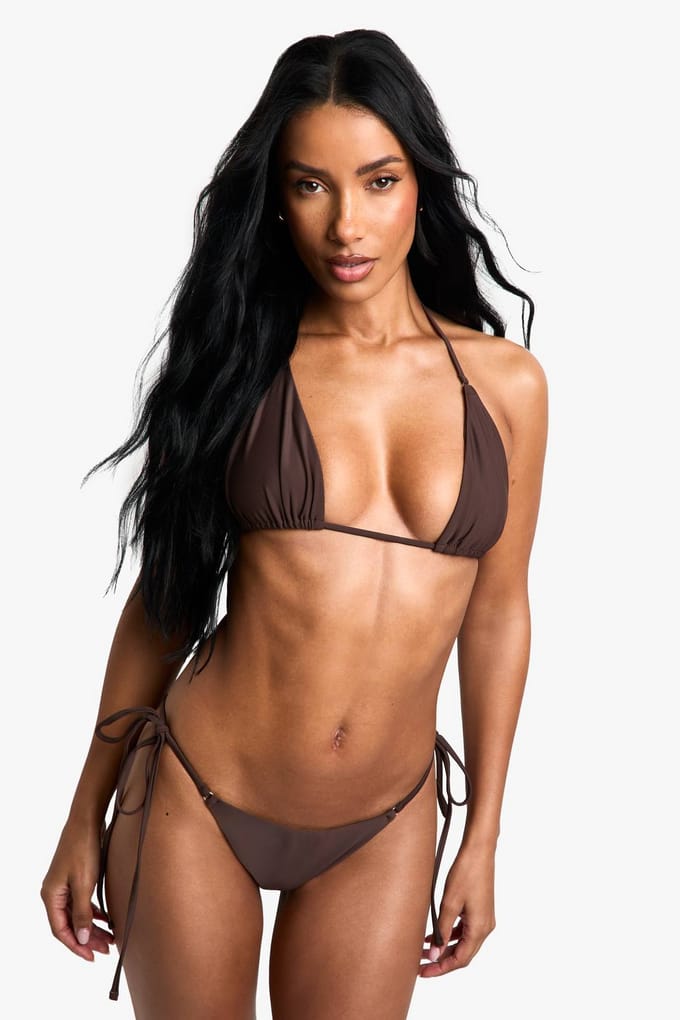 boohoo Dames Petite Swimwear Essentials Tie Side Brief | Chocoladebruin | Maat: 44