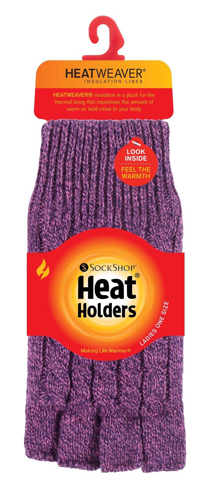Heat Holders - Kabelgebreide dameshandschoen zonder vingers - Lichtpaars