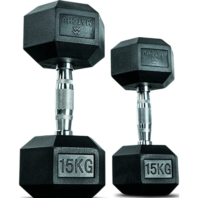 Matchu Sports - Hexa dumbbells - 15KG - Set van 2 - Krachttraining - Zwart