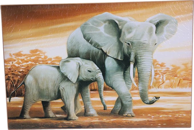 Pia Soft Toys - Olifant + kalfje schilderij 43 cm x 57 cm
