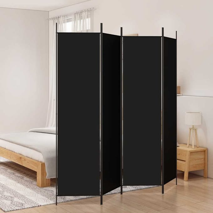 vidaXL - Kamerscherm - met - 4 - panelen - 200x200 - cm - stof - zwart