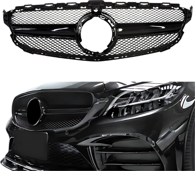 Grill compatibel met Mercedes C Klasse W205 Facelift (2018-2021) A Style Glans Zwart