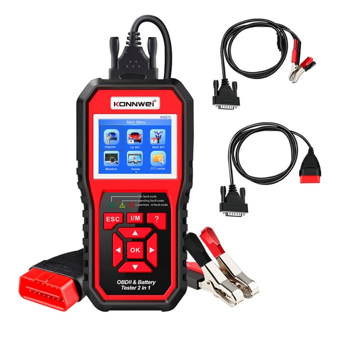 KONNWEI OBDII automatische diagnostische codescanner (KW870) Universele Auto Accu Tester 2-in-1 Auto Diagnostische Scan Tools rood