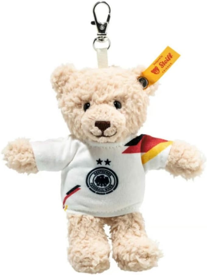 Steiff teddybeer Mila DFB pluche hanger 12 cm beige voetbal.