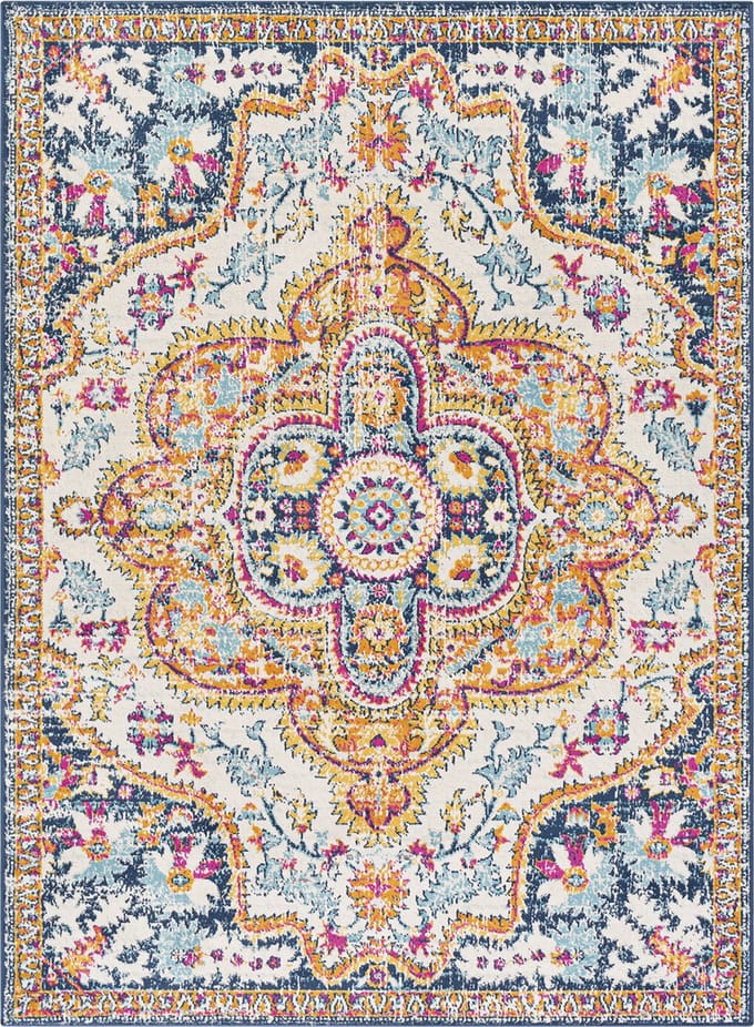 SURYA Willow vloerkleed vintage oosters meerkleurig blauw