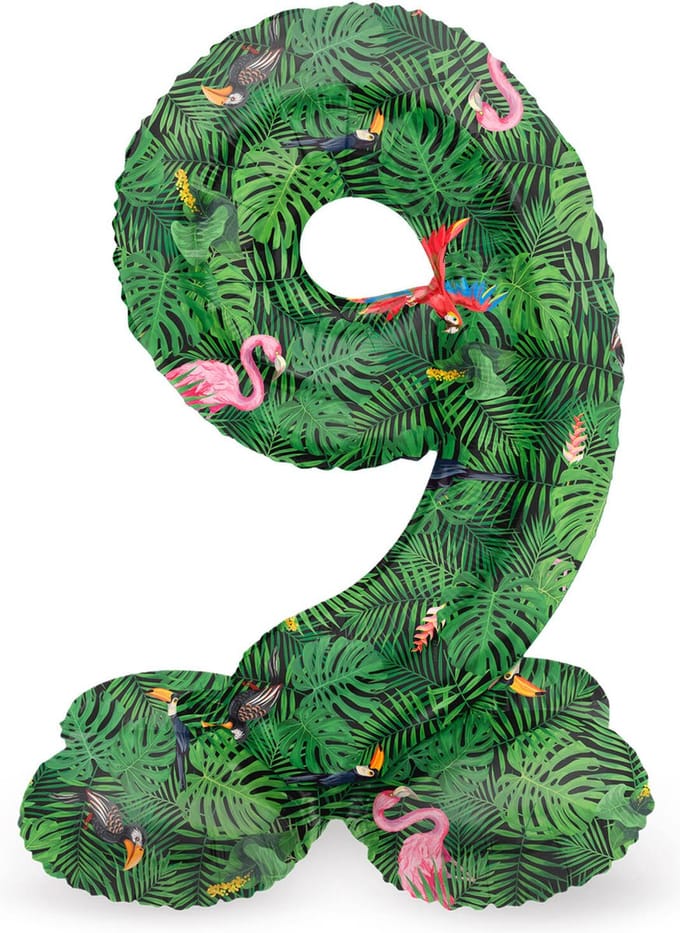 Staande Folieballon Cijfer 9 Jungle Vibe - 41 cm