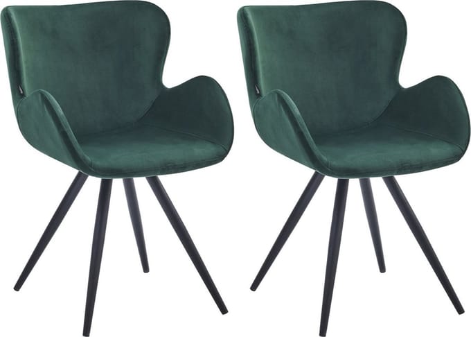 Colenis® - Anabella Eetkamerstoel - Set Van 2 - Groen - Velvet - Industrieel - Met armleuning