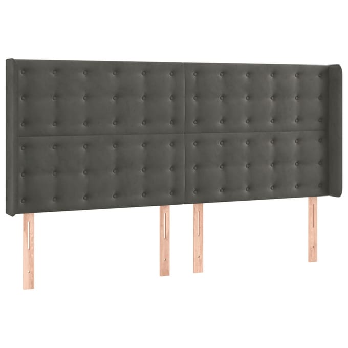 vidaXL - Hoofdbord - LED - 183x16x118/128 - cm - fluweel - donkergrijs