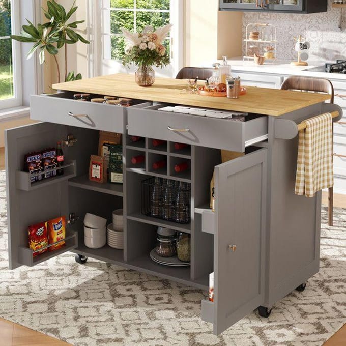 Keuken eiland - MUVOE - Multifunctionele tafel - 102x45x92 cm - Flexibele opbergruimte - Modern design