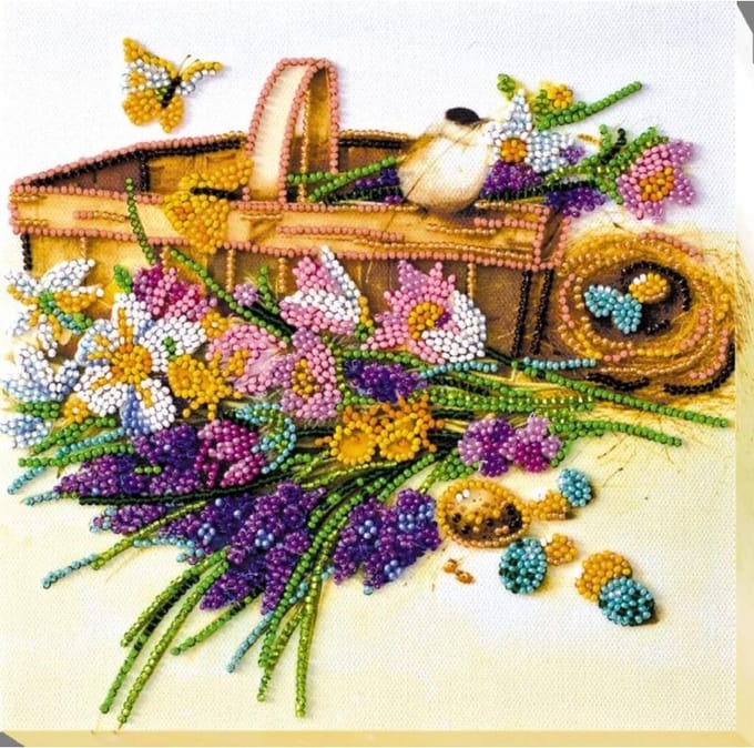 Borduurpakket met kralen - EERSTE BLOEMEN - ABRIS ART