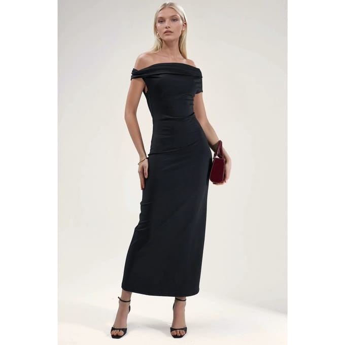 Asymmetrische Kraag Bodycon Maxi Jurk