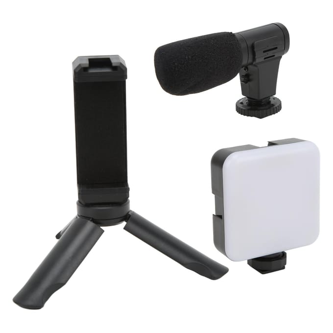 Professionele smartphone vlogsets met statief, invullicht en microfoon voor camera-opnames. black