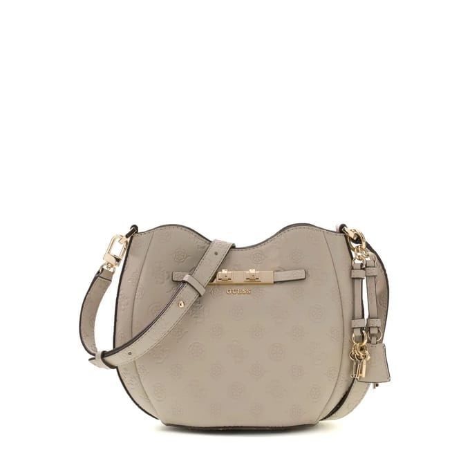 GUESS schoudertas handtas Carmella Crossbody Bucket Bag Bone Logo beige