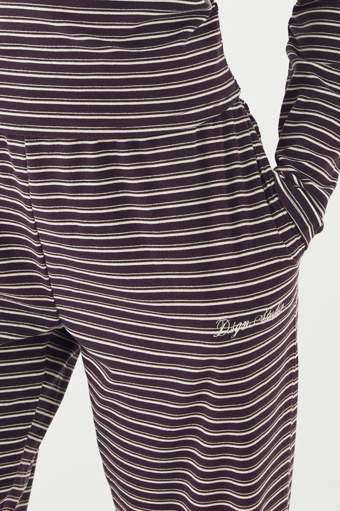 Dames DSGN Studio Zachte Gestreepte Rechte Pijp Broek | Pruim | Maat: 2XL