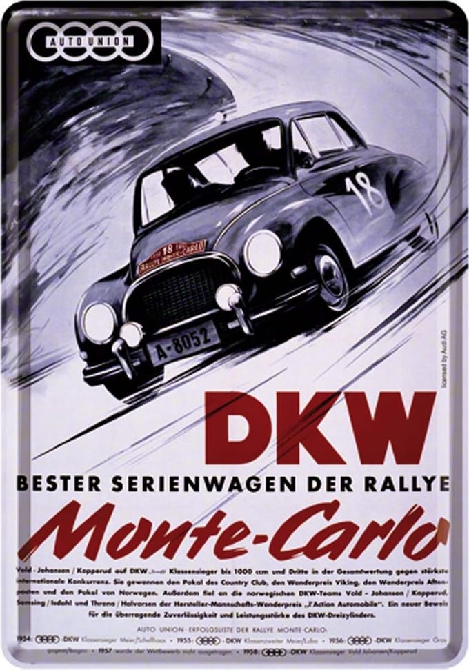 DKW Bester Serienwagen Der Rallye Monte-Carlo Metalen Postkaart