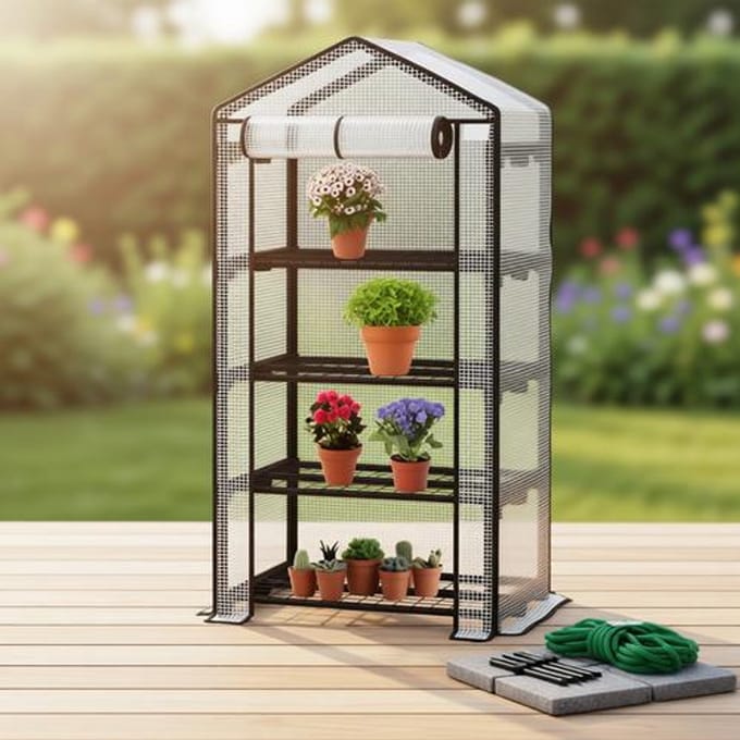 Compacte foliekas met 4 etages - Zwarte kweekkas voor balkon en tuin