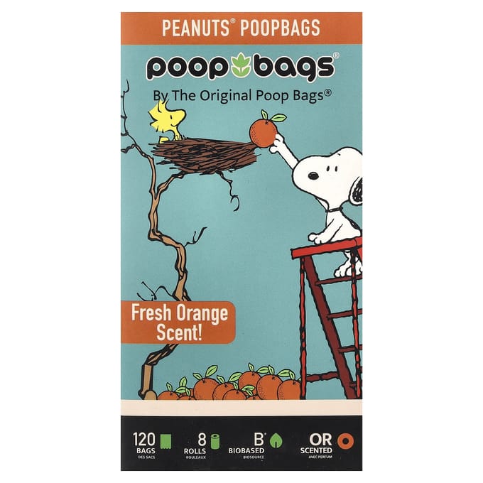 Sacs à Caca Originaux, Peanuts®, Saveur Orange, 8 Rouleaux, 15 Par Sac gray