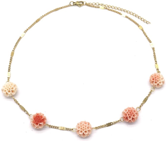 Ketting met Bloemen - RVS - Lengte 39-44 cm - Goudkleurig
