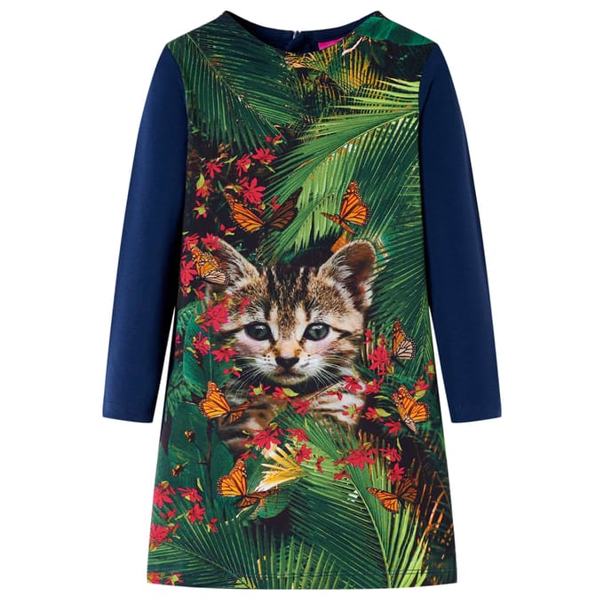 vidaXL Kinderjurk met lange mouwen 116 marineblauw