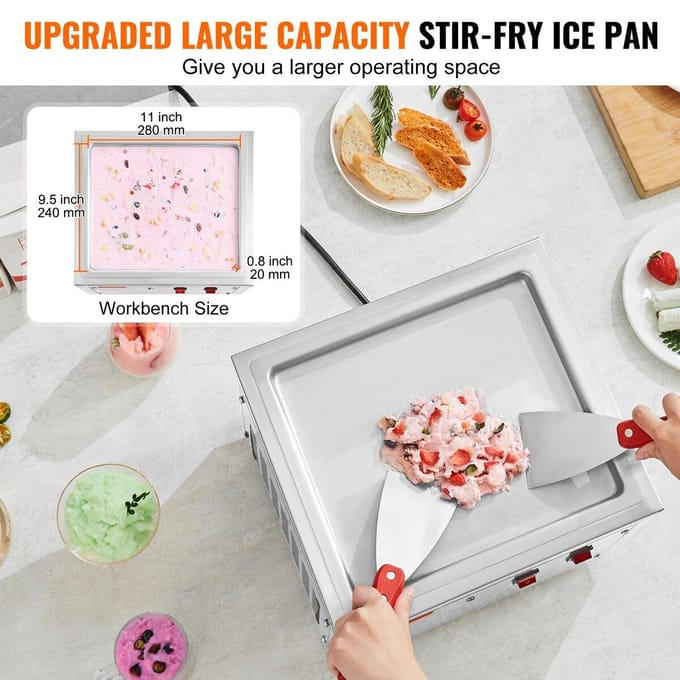Machine à rouleaux de glace frite Machine à glace roulée Plateau 11 x 9,5 pouces